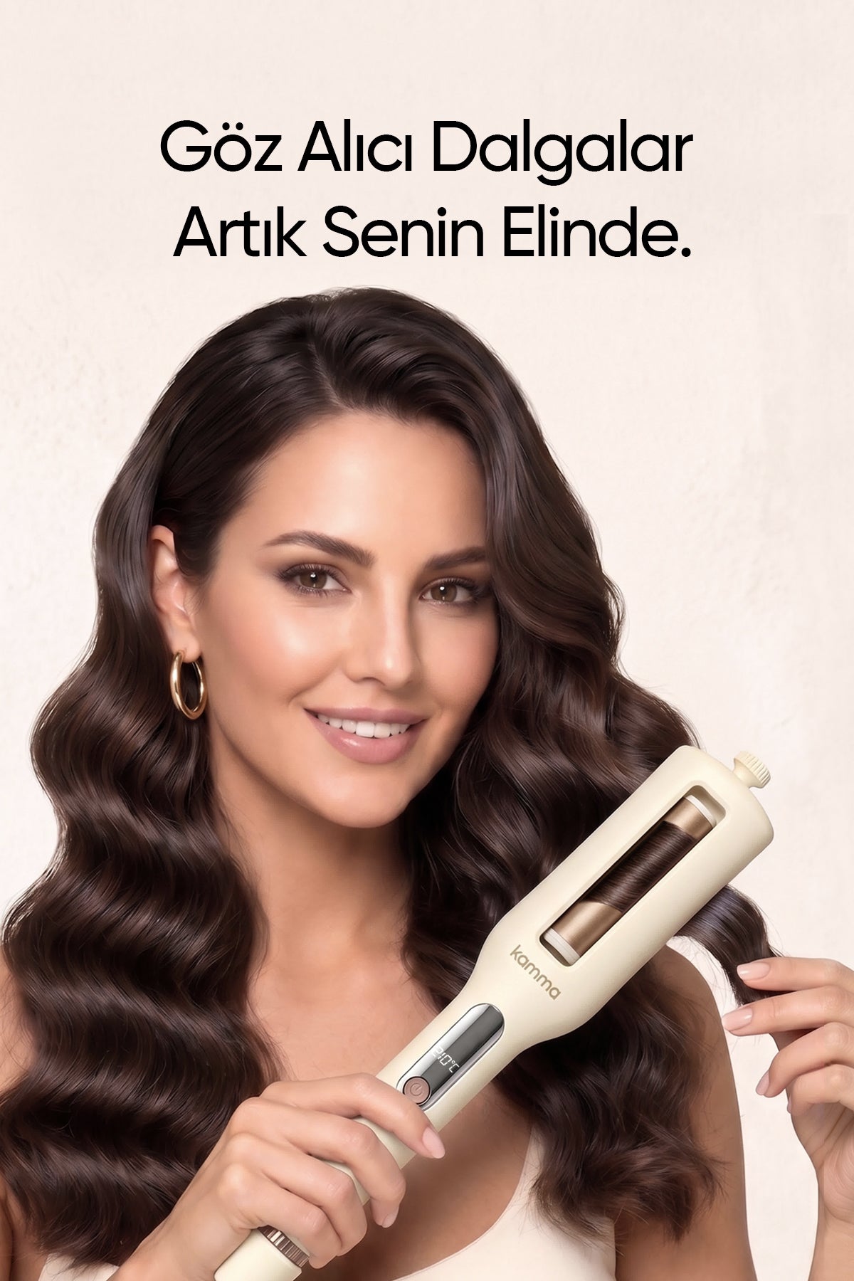 KAMMA Sirena Saç Maşası / Krem - 4 Farklı Çap Ayarlı Çift Voltajlı